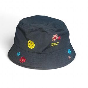 Unbranded Women's Black Smiley Hat "Happy to be free" Bucket Hat